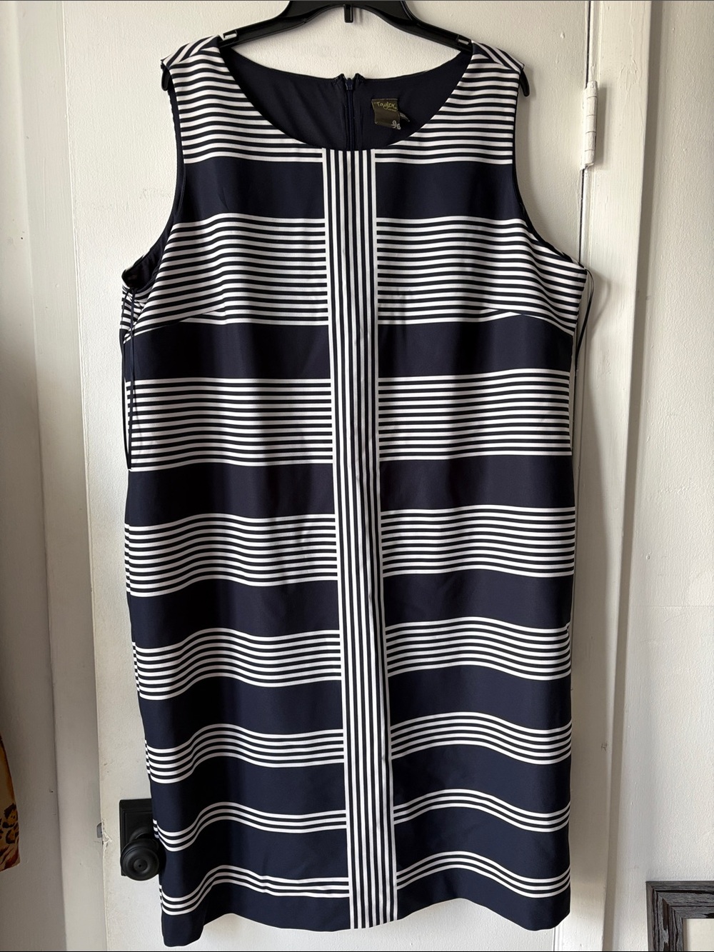 Navy and White Striped Sleeveless Shift Dress